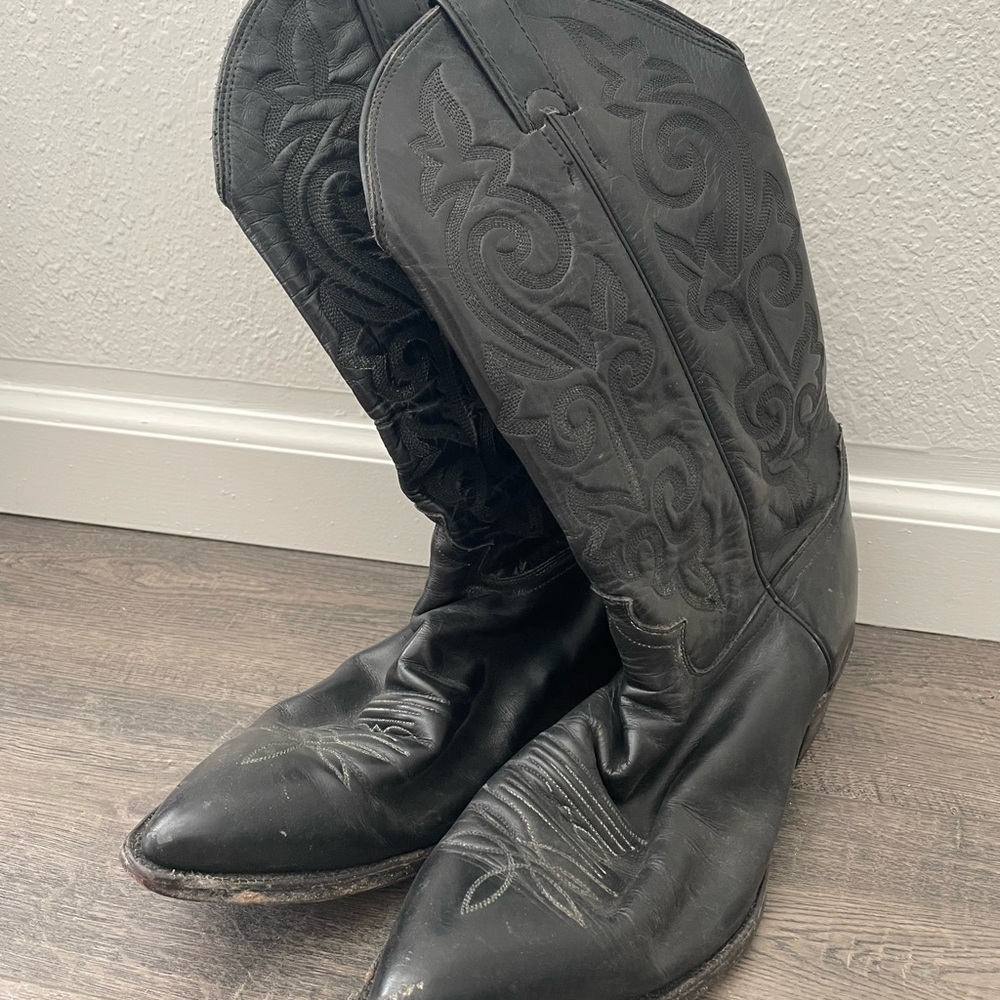 Justin Boots Black Leather Western Boots